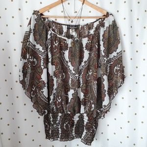🦩5/$25🦩 Boho Butterfly Sheer Paisley Top sz XL